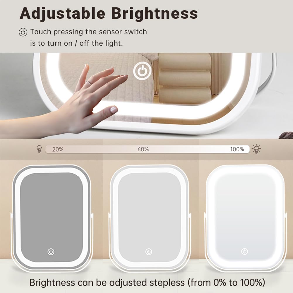 Celunor LED Makeup Organizer Box, Portable Cosmetic Storage Case with Lighted Mirror
