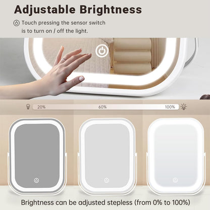 Celunor LED Makeup Organizer Box, Portable Cosmetic Storage Case with Lighted Mirror