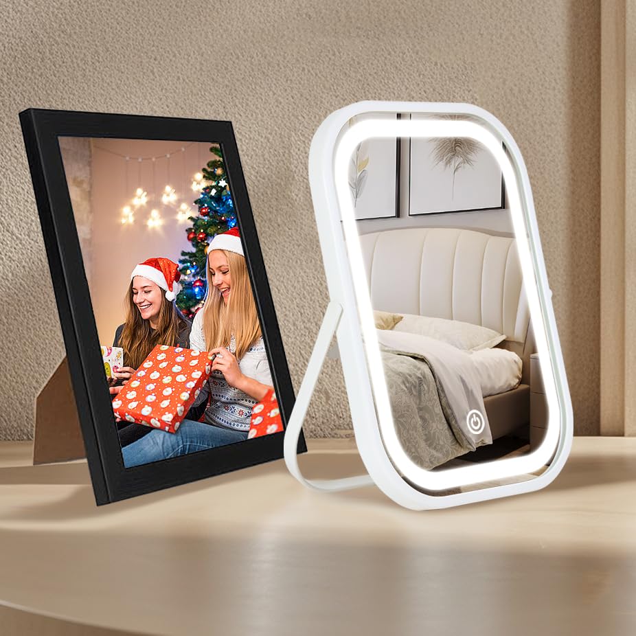 Celunor LED Makeup Organizer Box, Portable Cosmetic Storage Case with Lighted Mirror