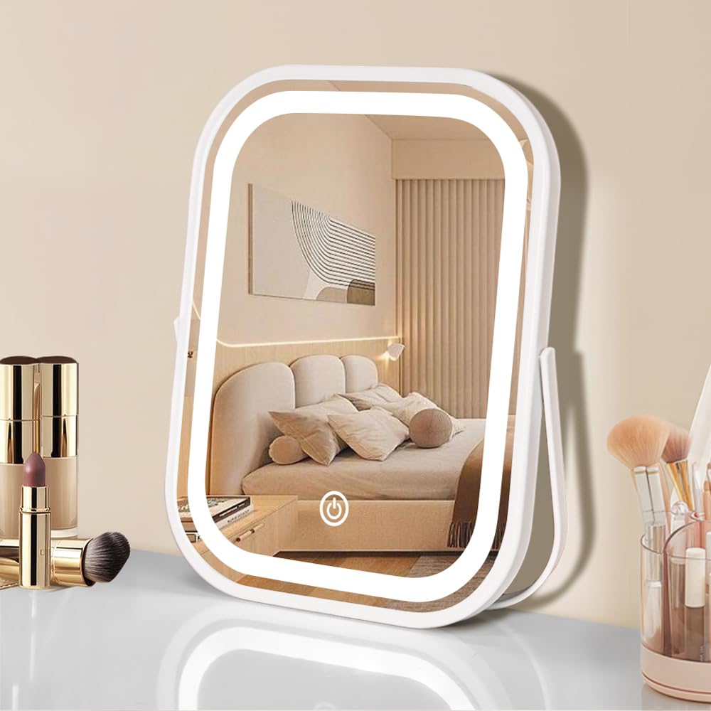Celunor LED Makeup Organizer Box, Portable Cosmetic Storage Case with Lighted Mirror
