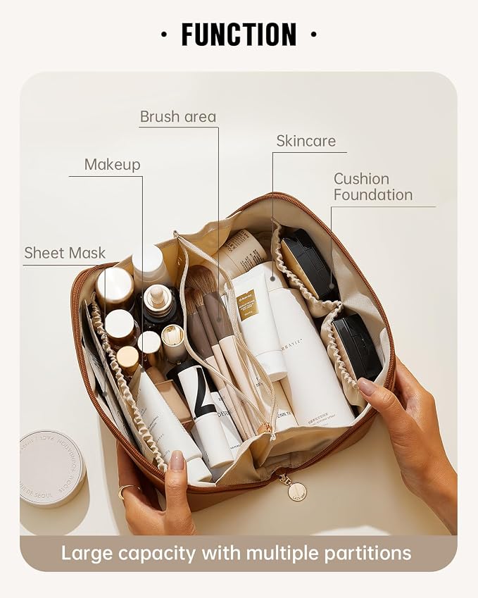 Celunor Travel Makeup Bag, Large Capacity Cosmetic Organizer, Waterproof Portable Beauty Case for Women